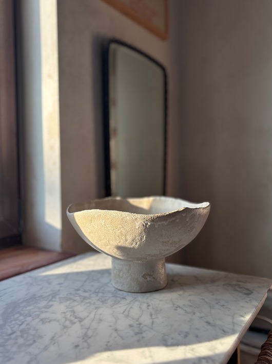 talerze, miski Ceramiczna Misa na Cokole XL Rustic White Skandynawski Styl