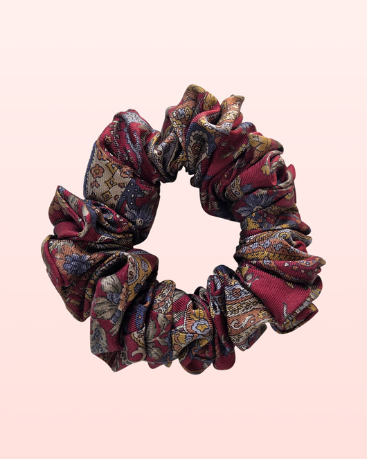 gumki do włosów Scrunchie MIDI bordowa we wzory
