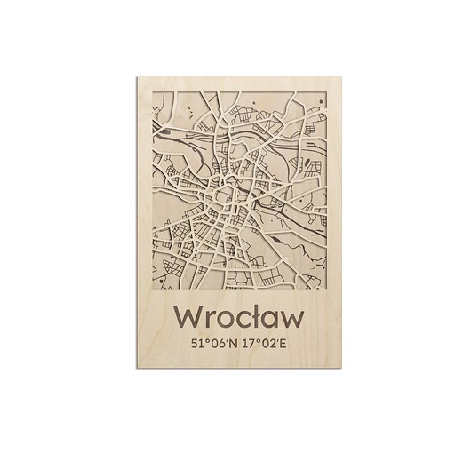 dekoracje - na ścianę Drewniany obraz WROCŁAW Plan miasta z ulicami