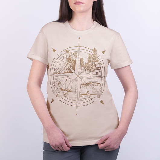 t-shirt damskie Koszulka damska RÓŻA WIATRÓW nadruk beżowa