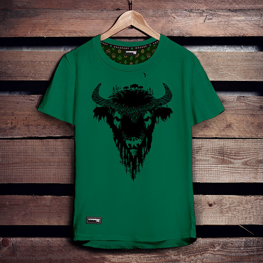 t-shirty męskie Koszulka męska ŻUBR zielona -
