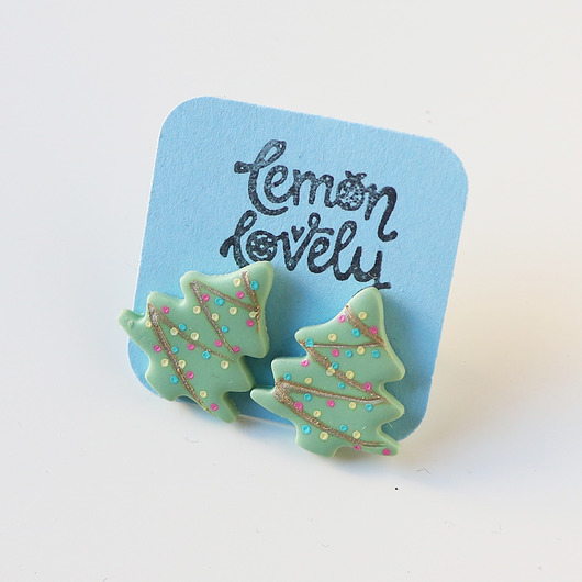 Świąteczne kolczyki choinka sztyfty Lemon Lovely