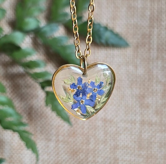 wisiory Złota zawieszka wisiorek kwiaty serce serduszko niezapominajki