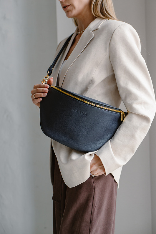 saszetka nerka BEANIE BAG MAXI - skórzana nerka - granat