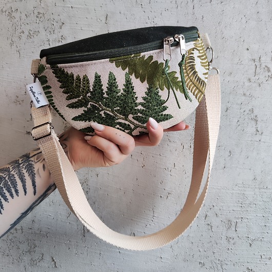 saszetka nerka Nerka półksiężyc unikat liście paproci