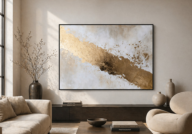 obrazy ZŁOTY PYŁ Abstrakcyjny obraz malowany ręcznie  100x70cm
