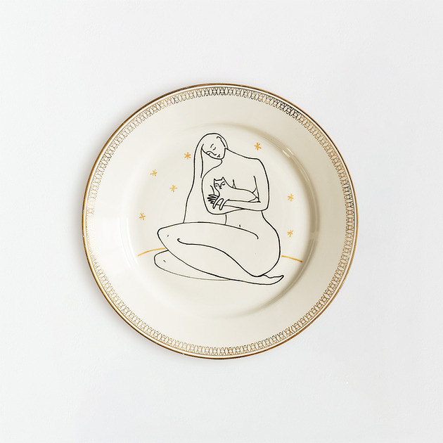 Ozdoby na ścianę Talerz na ścianę - kobieta i kot