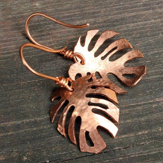 kolczyki wire wrapping Monstery miedziane małe
