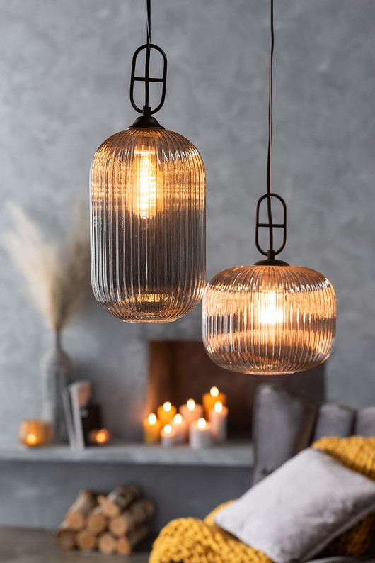 lampy wiszące Lampa szklana prążkowana szara