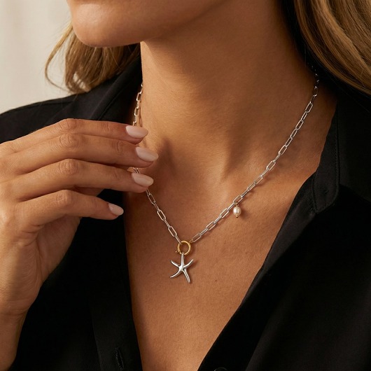 złote naszyjniki Naszyjnik Chain - Rozgwiazda & perła no. 1