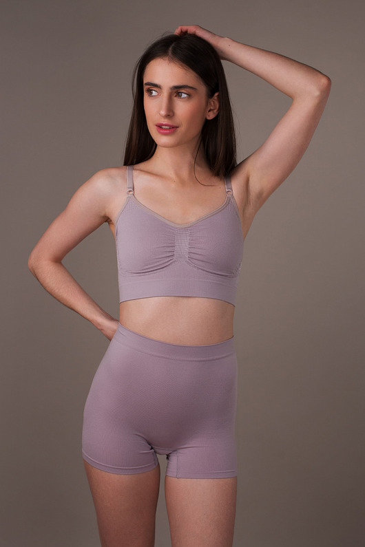biustonosze damskie Biustonosz bez fiszbin Body komfort 006BD szaro-purpurowy