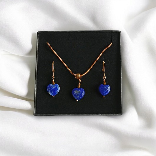 komplet biżuterii RAZEM TANIEJ! uroczy komplet: serduszko LAPIS LAZULI : wyjątkowy prezent