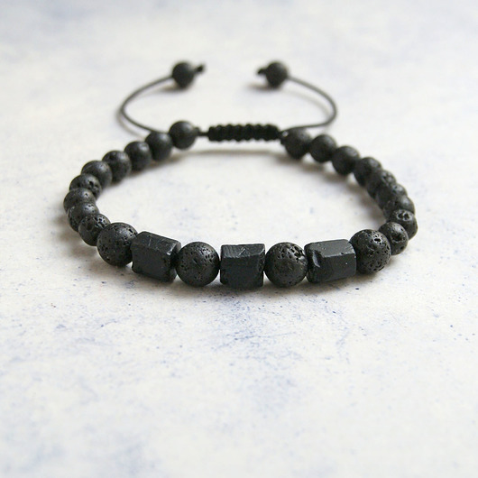 biżuteria męska Czarny turmalin, lawa - NA SZNURKU - długość regulowana