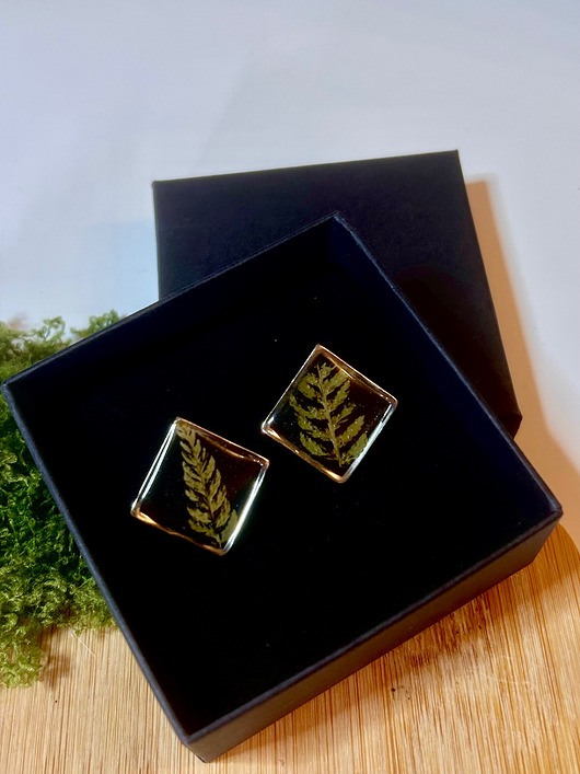 biżuteria męska Męskie spinki do mankietów z liściem paproci