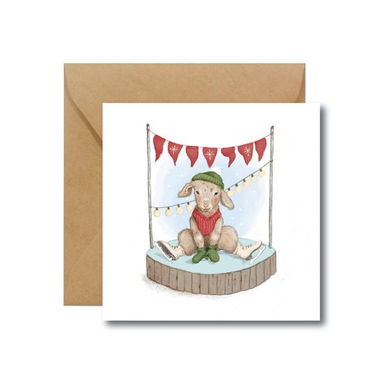 kartki świąteczne KÓZKA ŁYŻWIARKA Pocztówka świąteczna