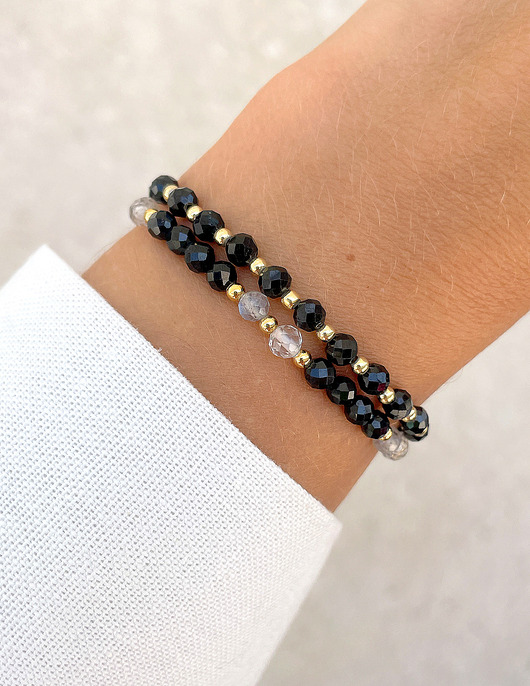 bransoletki z kamieni naturalnych Bransoletki na gumce - czarny turmalin, labradoryt, kryształ górski