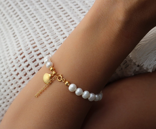 bransoletki złote Bransoletka z naturalnych pereł- srebro 925 pozłacane