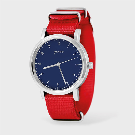 Zegarek - Simple, navy - czerwony, nato yenoo