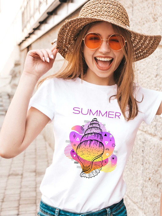 Koszulka organiczna z nadrukiem Summer seashell ART ORGANIC