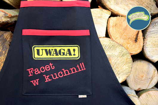 Haftowany fartuch UWAGA! Facet w kuchni! Wyszywane