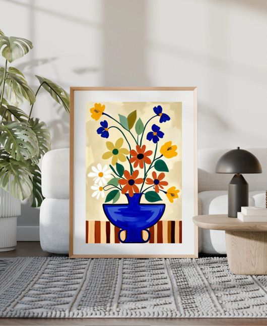 grafiki i ilustracje Kwiaty w wazonie grafika, kolorowa dekoracja ścienna, plakat,