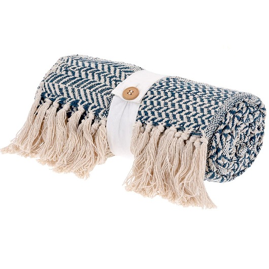 koce i narzuty Koc Pled z Frędzlami Niebieski 170x130 cm