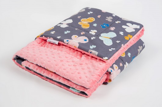 Mięciutki kocyk minky coral+motylki- 13x100 cm . Minky and Cotton