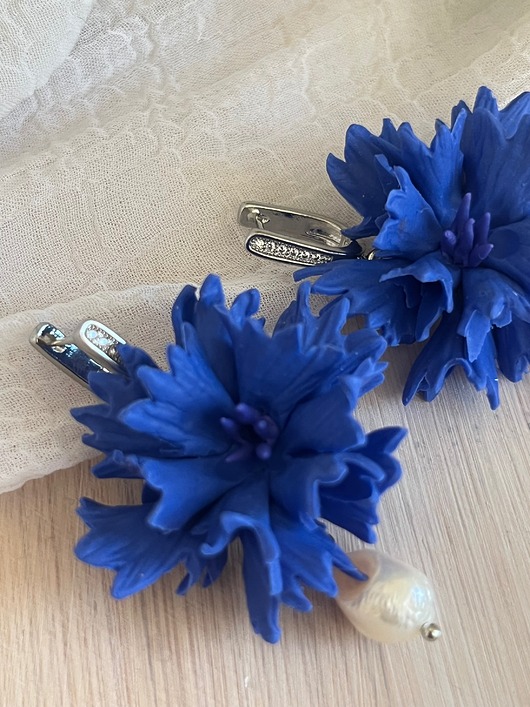 kolczyki z masy plastycznej Kolczyki chabry ręcznie robione polimerowa glina