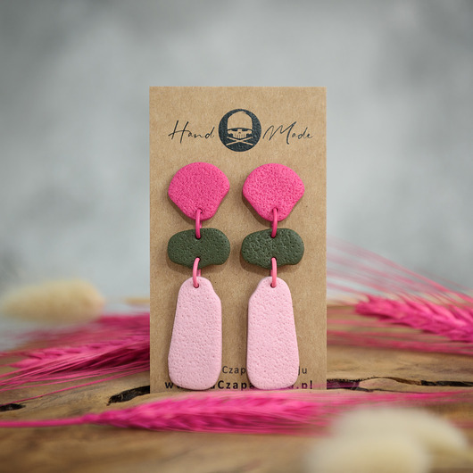 kolczyki z masy plastycznej Kolczyki Tamara - różowo-oliwkowe