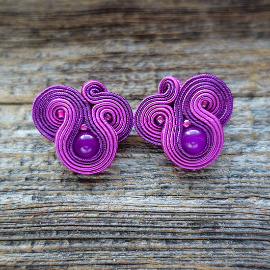 kolczyki soutache Małe, cyklamenowe, eleganckie kolczyki sutasz
