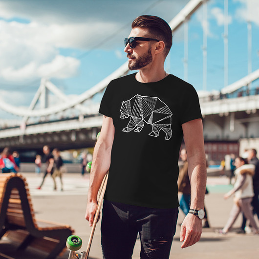 Niedźwiedź kreski męski tshirt koszulka czarna ONE MUG A DAY