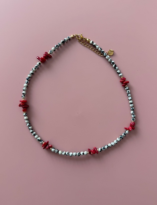 naszyjniki - inne Jaspis dalmatyński i koralowiec