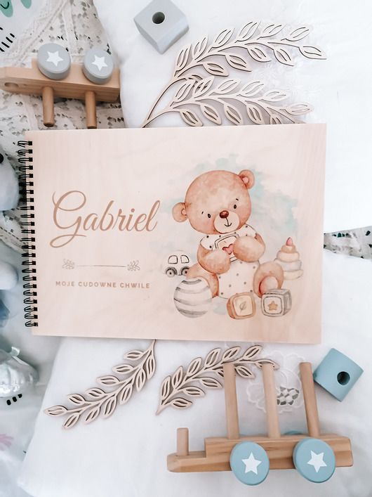 Chrzest - inne Album dla chłopca MIŚ Z KLOCKAMI prezent na roczek, chrzest,urodziny