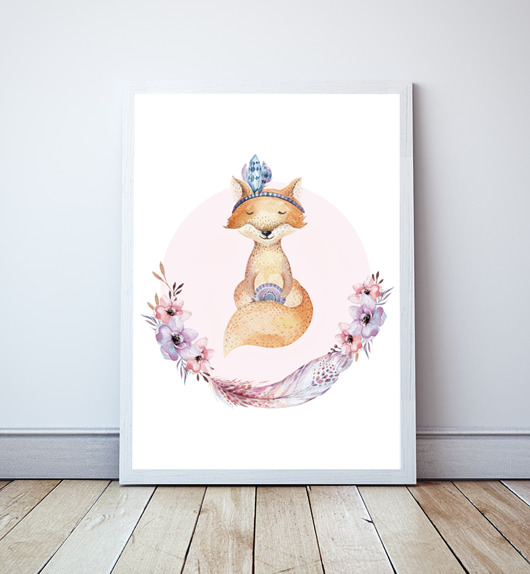 obrazy i plakaty do pokoju dziecięcego Plakat Lisek z serii Leśne Zwierzęta Róż