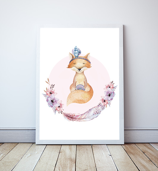 Plakat Lisek z serii Leśne Zwierzęta Róż Wallie Studio Dekoracji