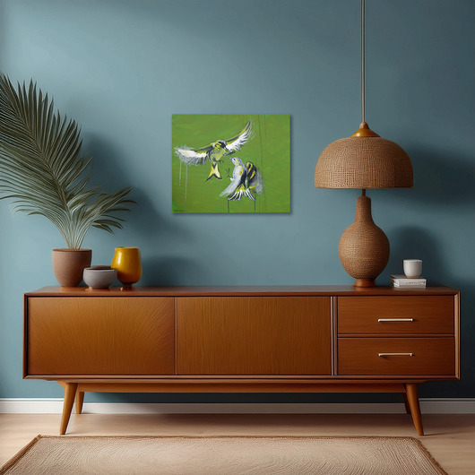 obrazy Obraz "Czyżyki - walka" z serii "Małe ptaszki", akryl na płótnie