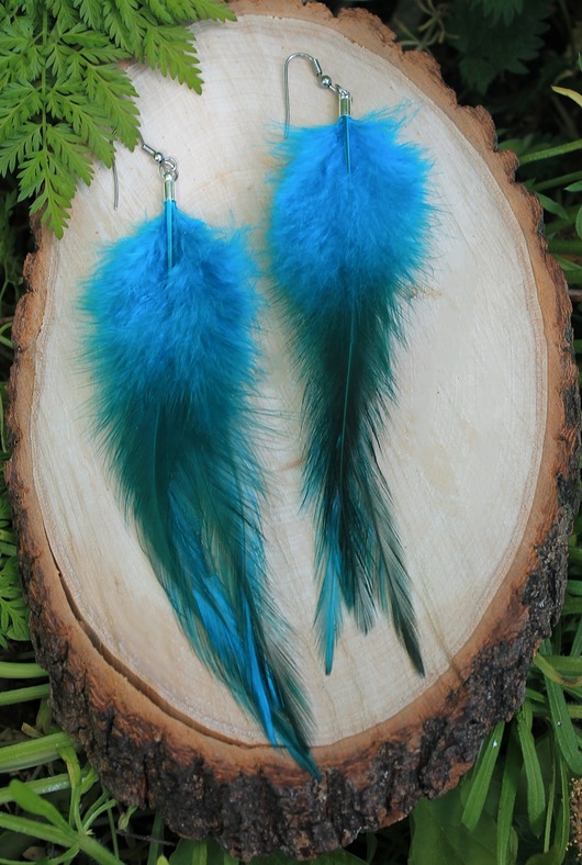 kolczyki z piórami Długie kolczyki pióra boho