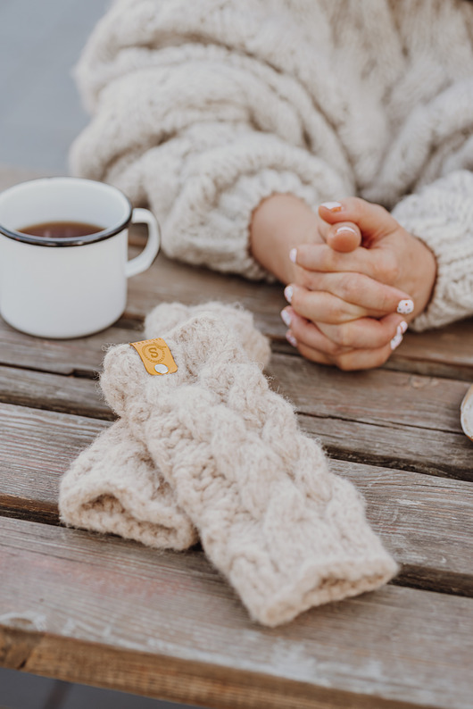 rękawiczki damskie Rękawiczki bez palców z alpaki LULLABY 100 % alpaka latte