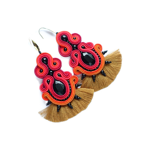 Etniczne kolczyki soutache z frędzlami Mró Soutache