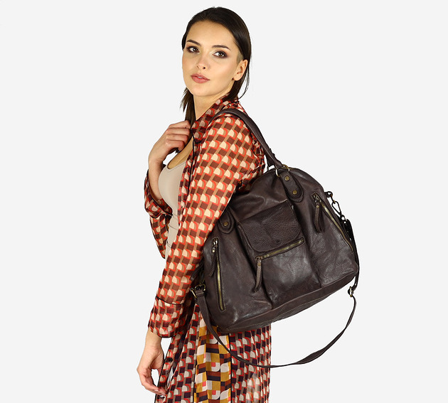 torby na ramię Torba biznesowa bowling retro bag skórzana - MARCO MAZZINI ciemny brąz caffe