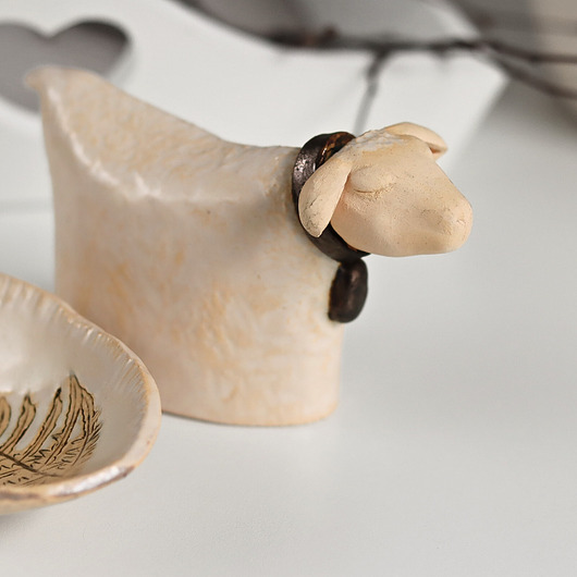 ozdoby wielkanocne Baranek wielkanocny ceramiczny i miseczka komplet