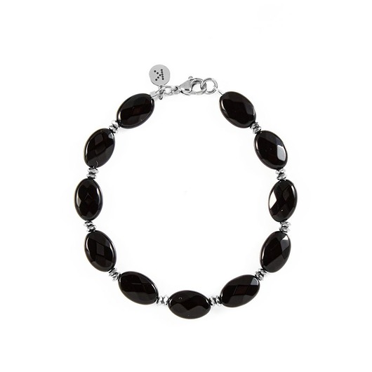 bransoletki z kamieni naturalnych Elegancka bransoletka z małych owalnych Onyksów - Wersja Srebrna