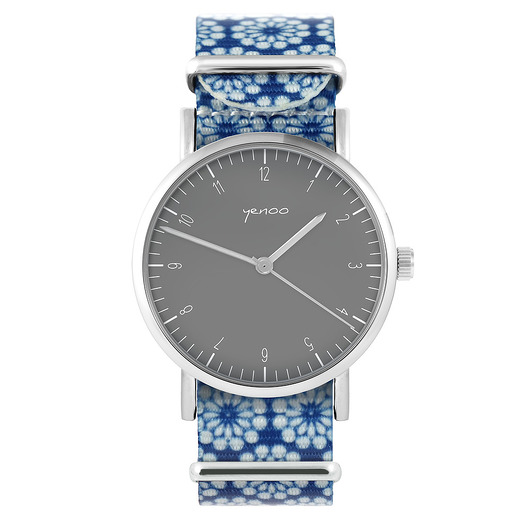 zegarki unisex Zegarek - Simple szary - niebieski, kwiaty