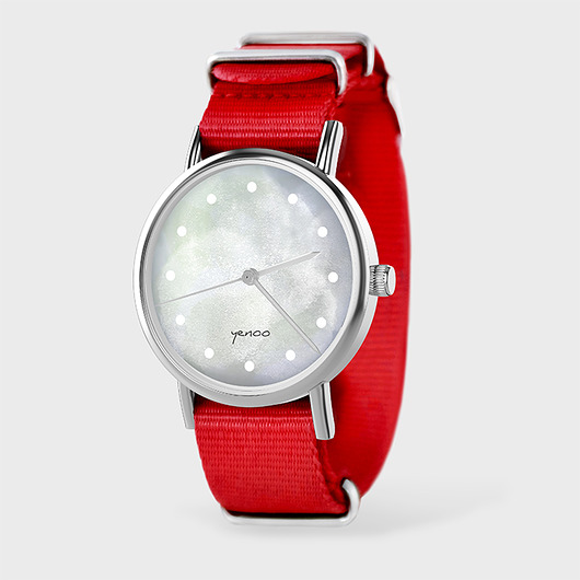 zegarki unisex Zegarek - Szary - czerwony, nylonowy