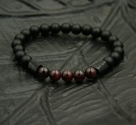 biżuteria męska OCHRONA, ENERGIA, SIŁA : granat, turmalin, onyks