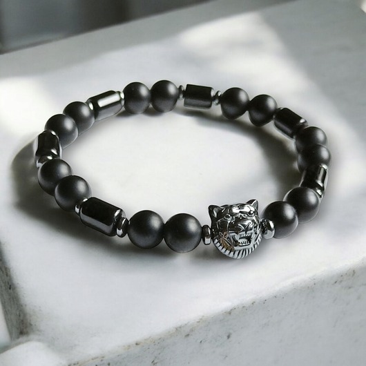biżuteria męska ODWAGA, SIŁA : tygrys : hematyt , onyks