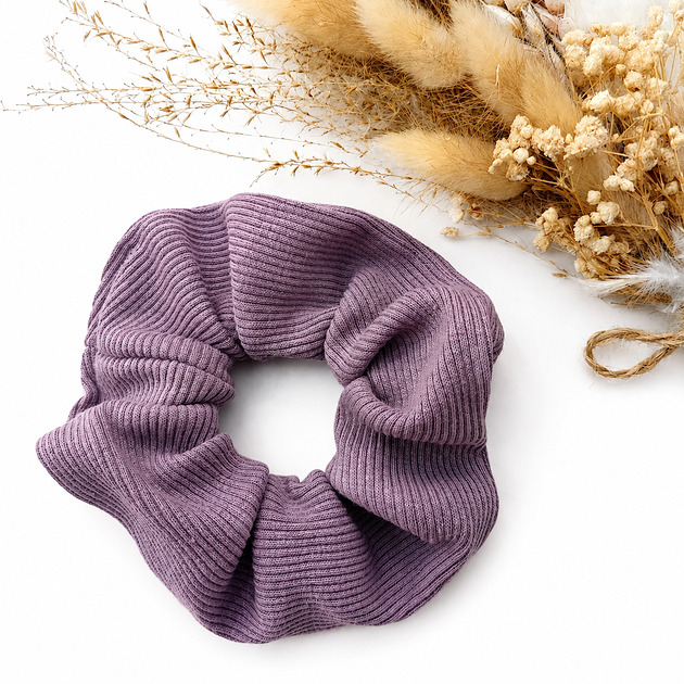gumki do włosów Frotka scrunchie z prążkowanej dzianiny - ciemny wrzos