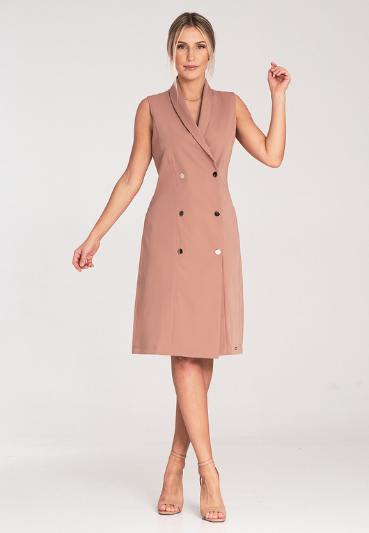 sukienki midi damskie Elegancka dopasowana sukienka midi bez rękawów z rozpinanym dekoltem M1067