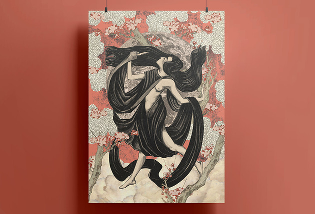 grafiki i ilustracje Plakat - kolaż - Full Moon - księżyc - pełnia - A4 lub 30x40 cm