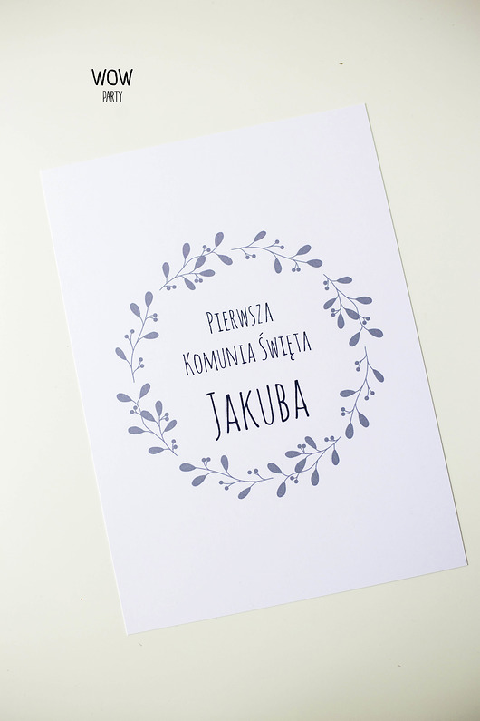 Oryginalna tabliczka na Komunię wianuszek WOW party